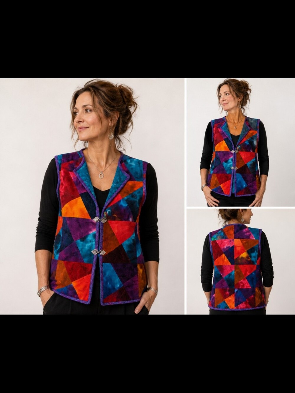 Vintage Wearable Art Patchwork Vest Barbara A. Hudson Handmade Abstract Geometri